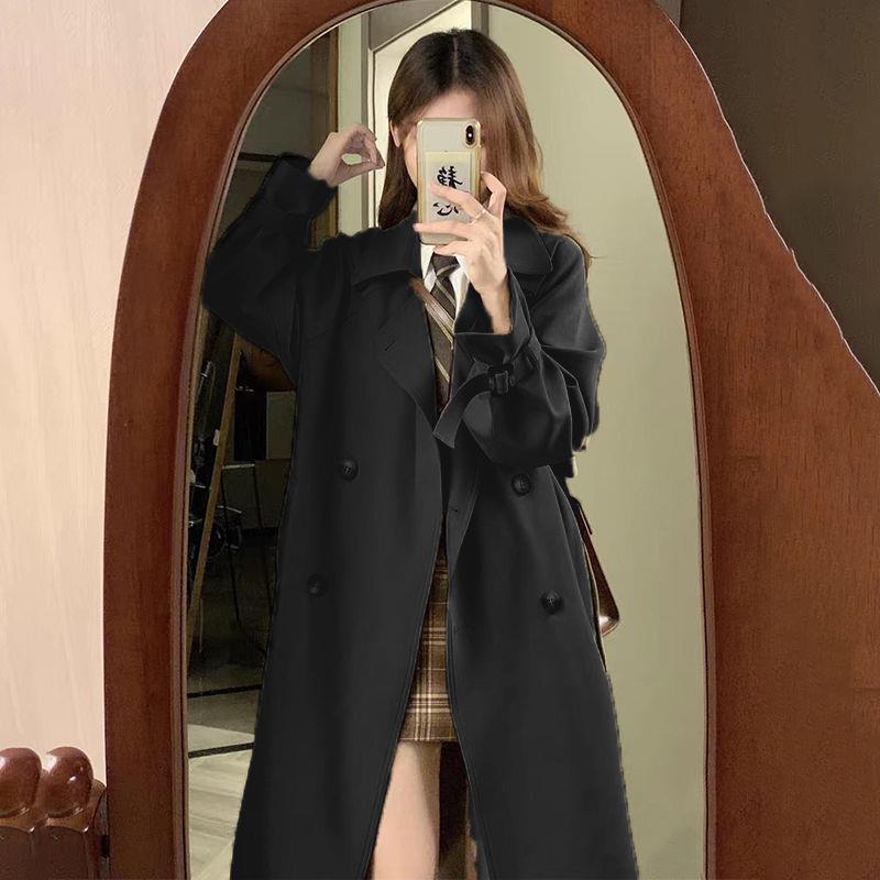 클래식 루즈핏 더블 트렌치코트 가을 간절기 베이지 롱자켓 오버핏 벨트